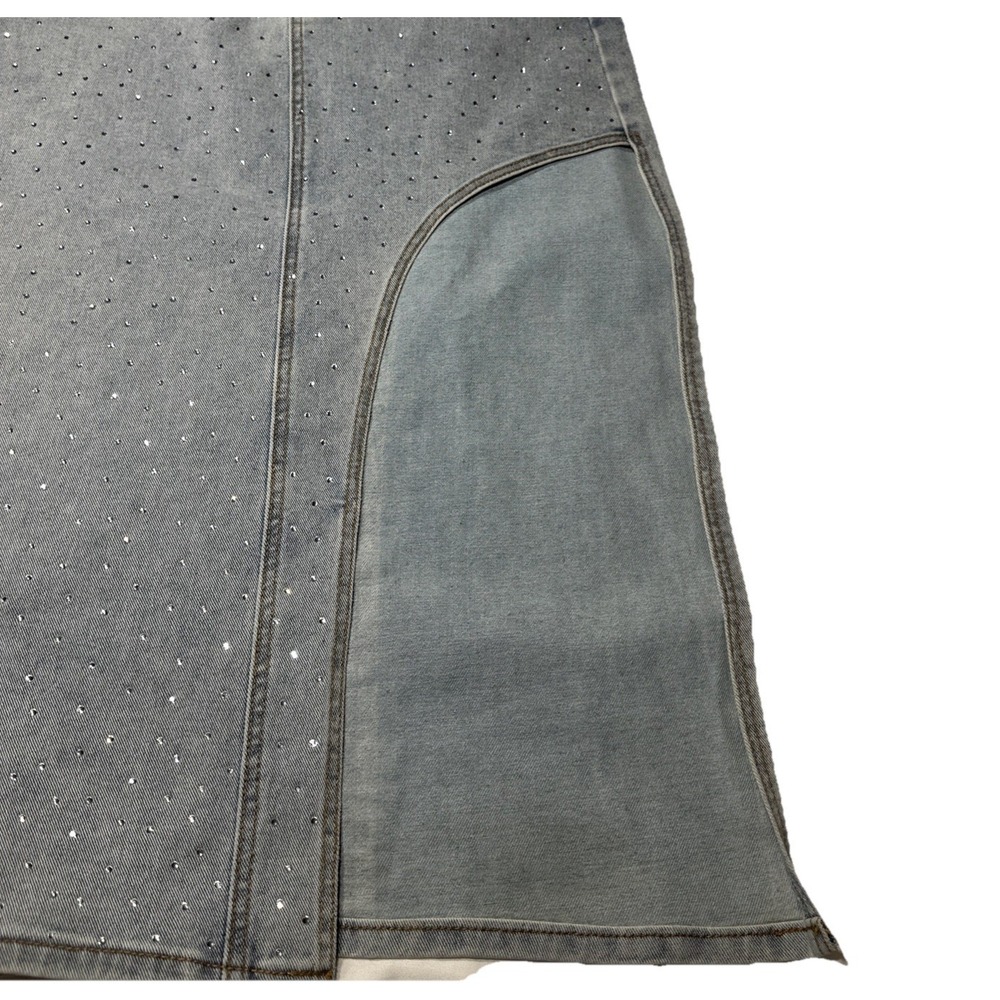 Blue B Collection Denim Skirt Fringe Beaded Glitter Rhinestones Medium - Picture 2 of 10
